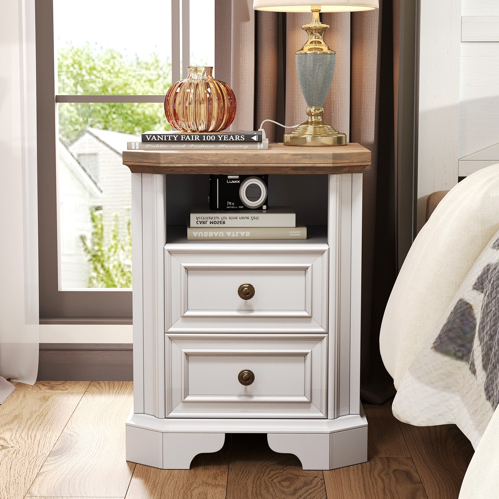 Somer Nightstand Bevel Shape - Pair / Antique White