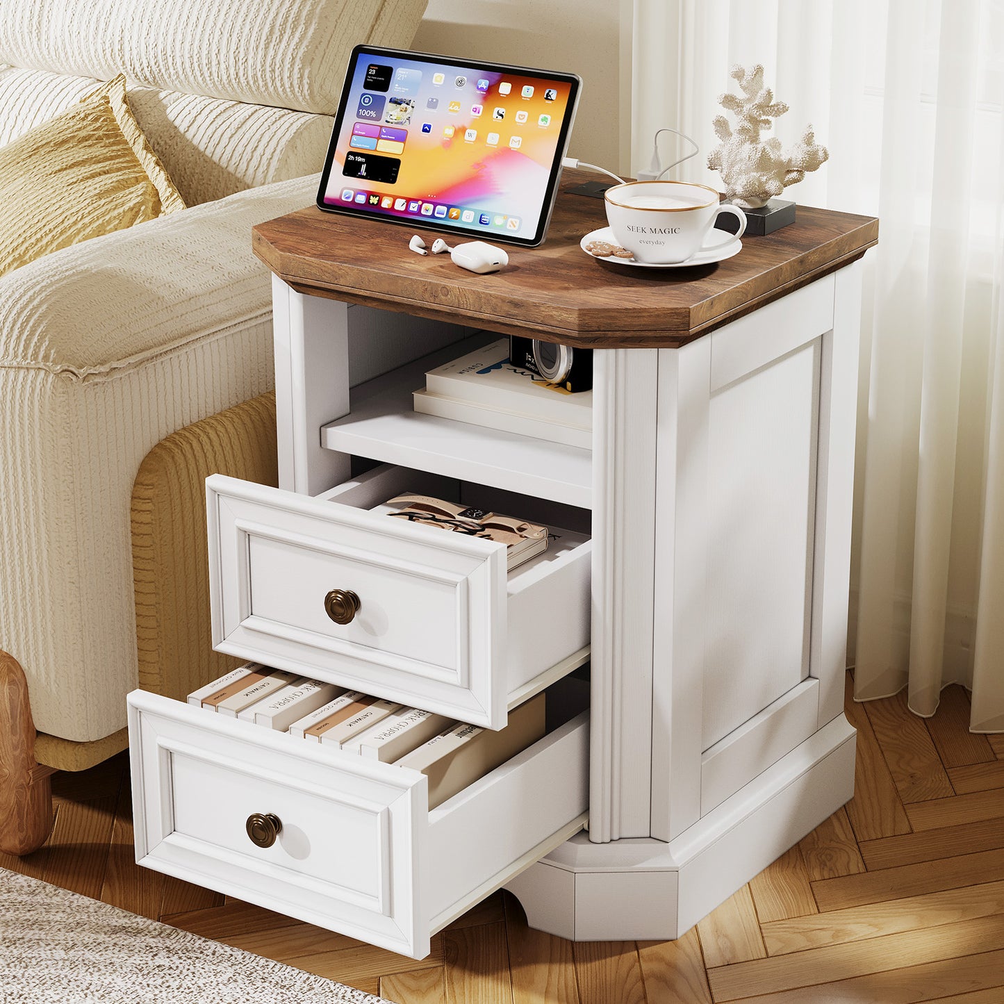 Somer Nightstand Bevel Shape - Pair / Antique White
