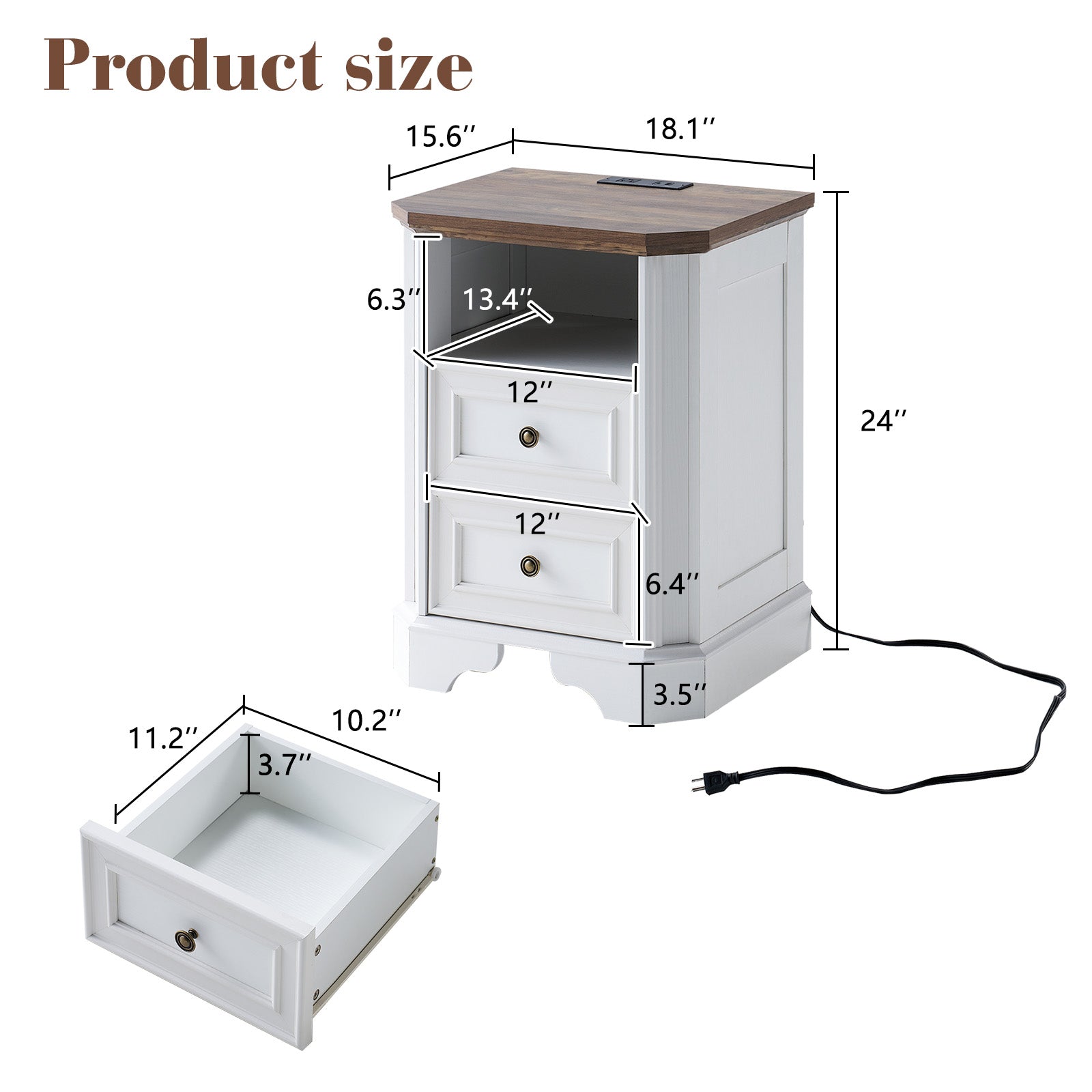 Somer Nightstand Bevel Shape - Pair / Antique White