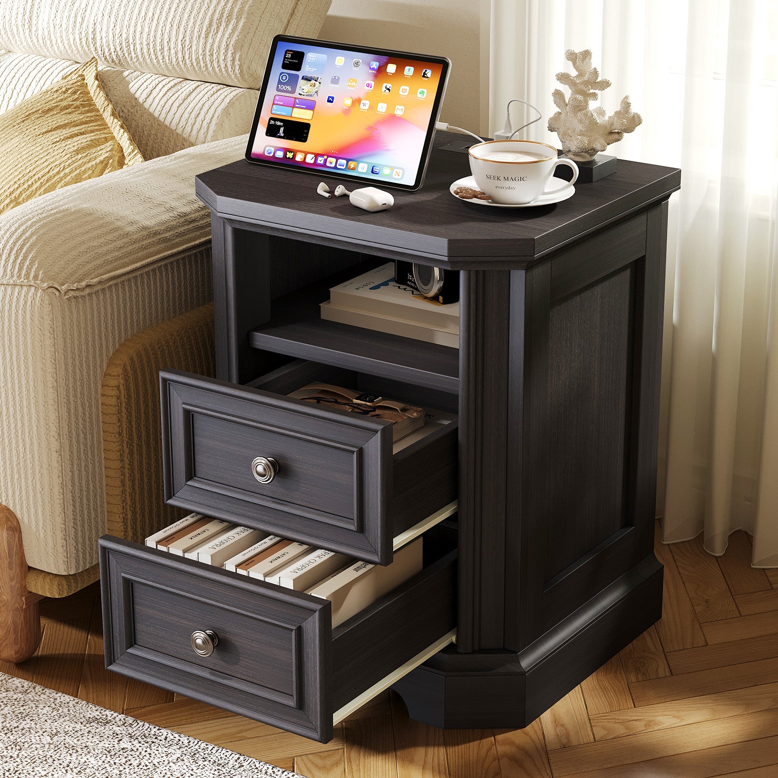 Somer Nightstand Bevel Shape - Pair / Golden Brown