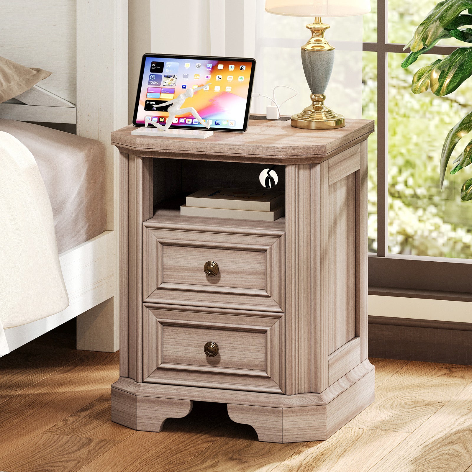 Somer Nightstand Bevel Shape - Pair / Grey Walnut