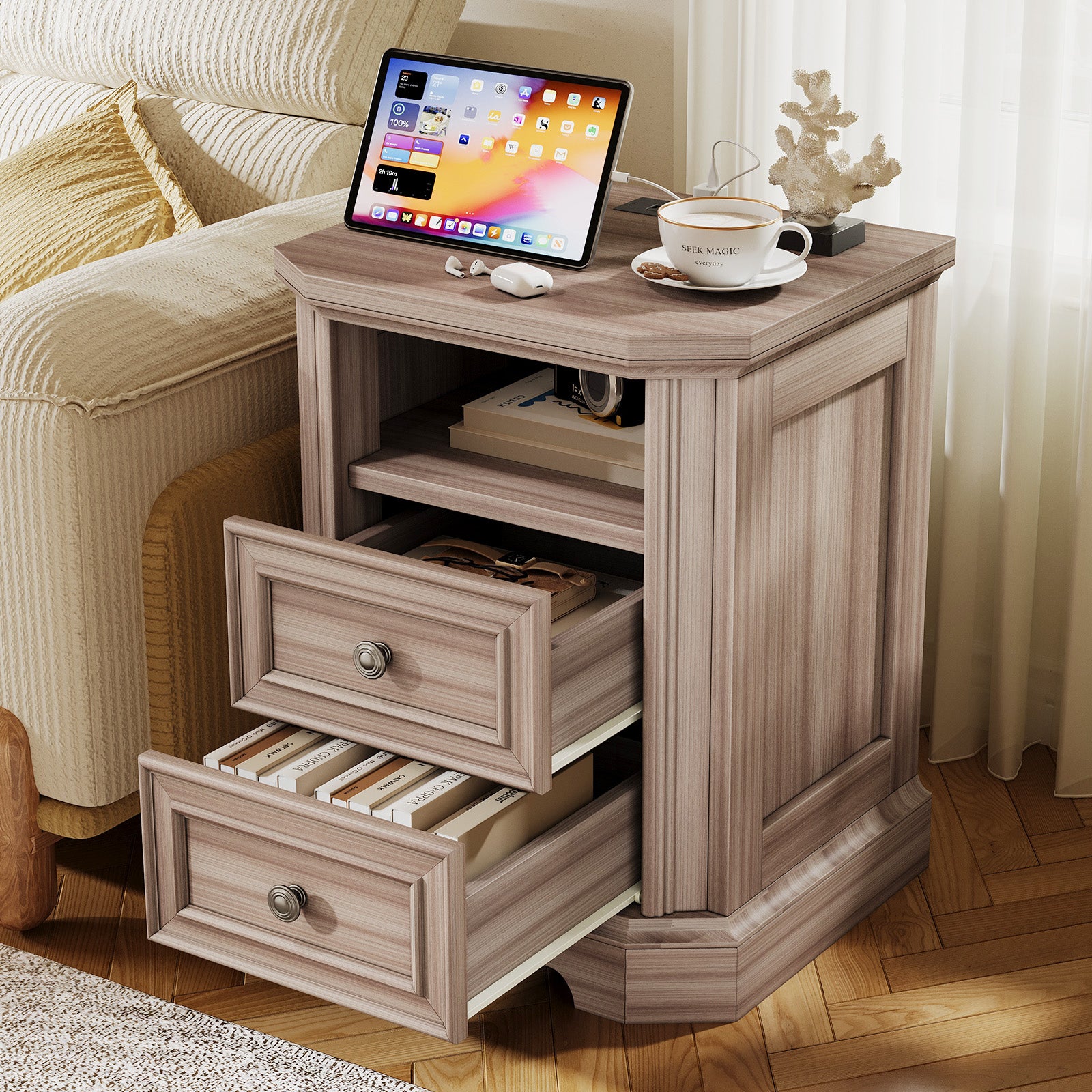 Somer Nightstand Bevel Shape - Pair / Grey Walnut