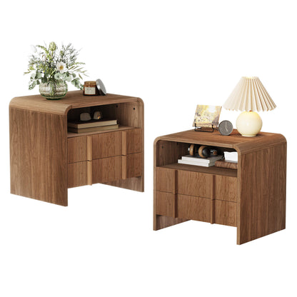 Fynora Fluted Nightstand with Drawers - Walnut2