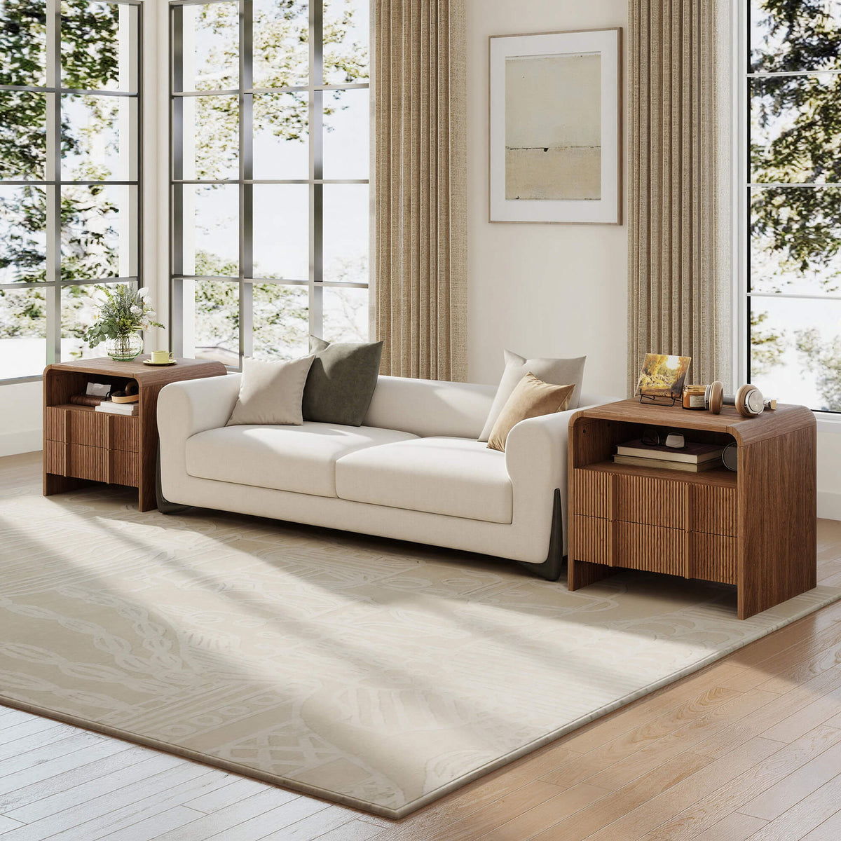 Fynora Fluted Nightstand with Drawers - Walnut2