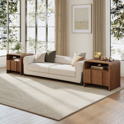 Fynora Fluted Nightstand with Drawers - Walnut2