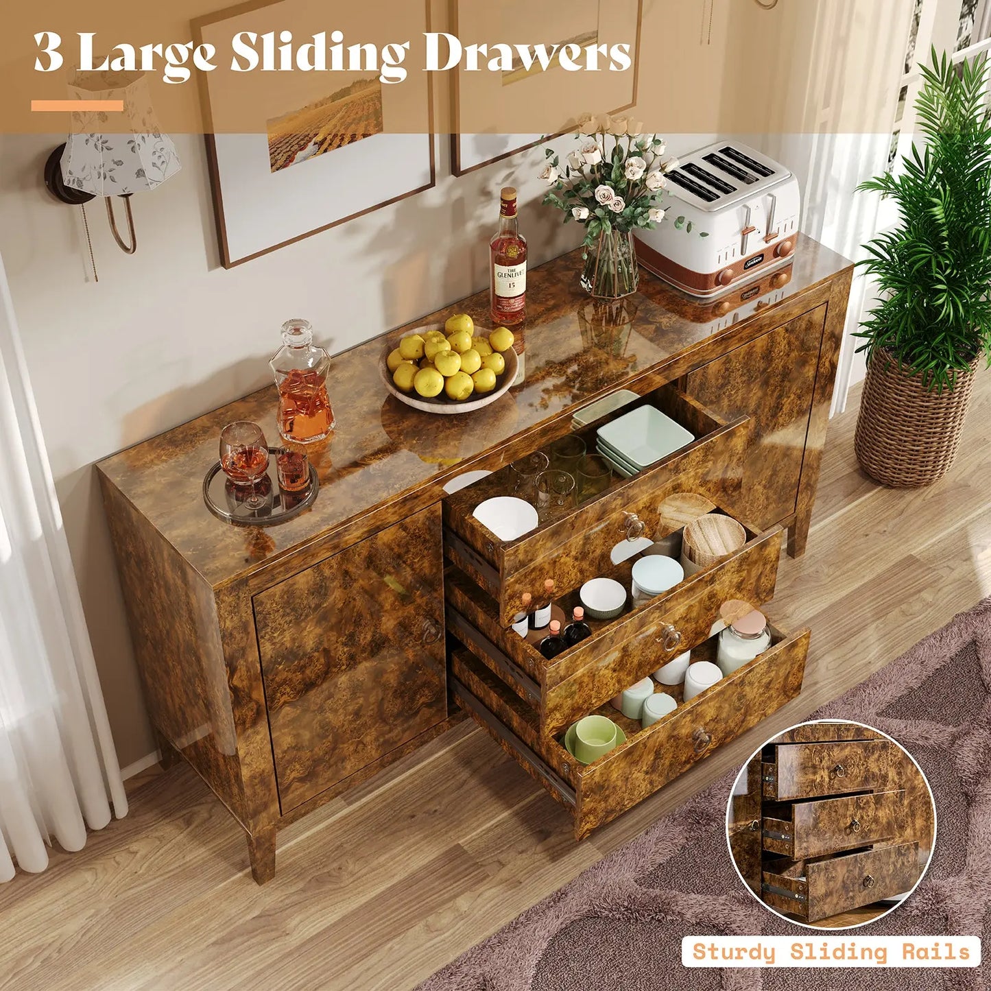Orlando 60'' High Gloss Buffet Amerlife Dark Brown