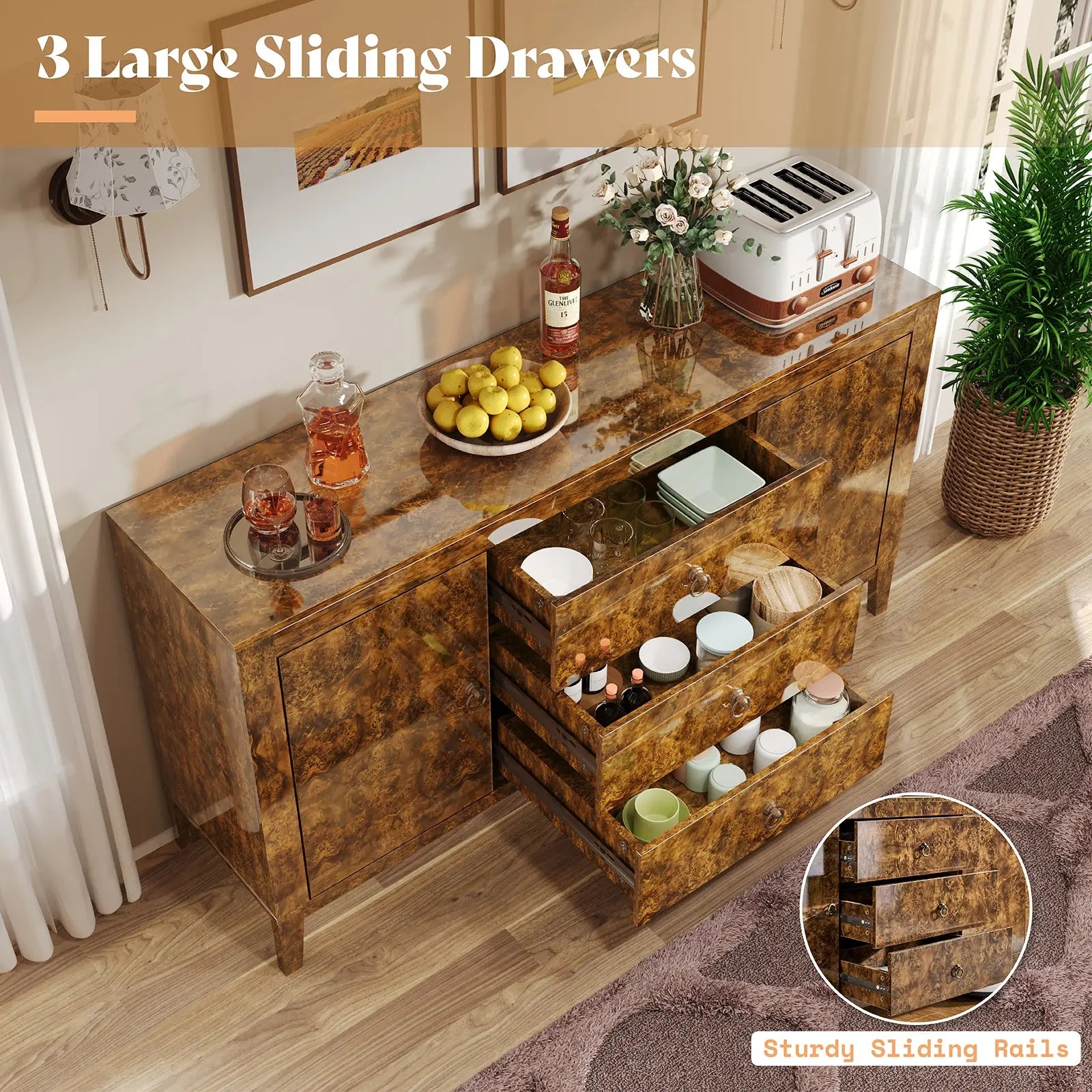 Orlando 60'' High Gloss Buffet Amerlife Dark Brown