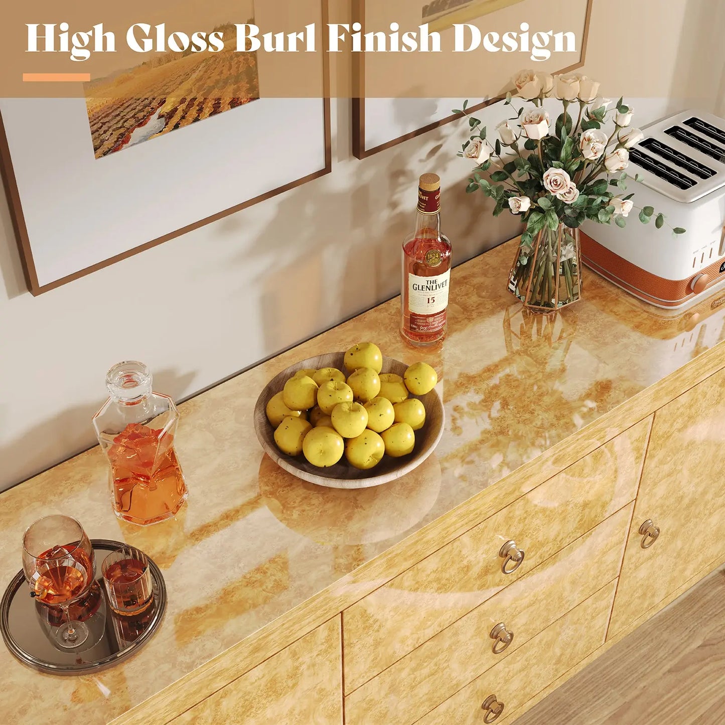 Orlando 60'' High Gloss Buffet Amerlife Light Yellow