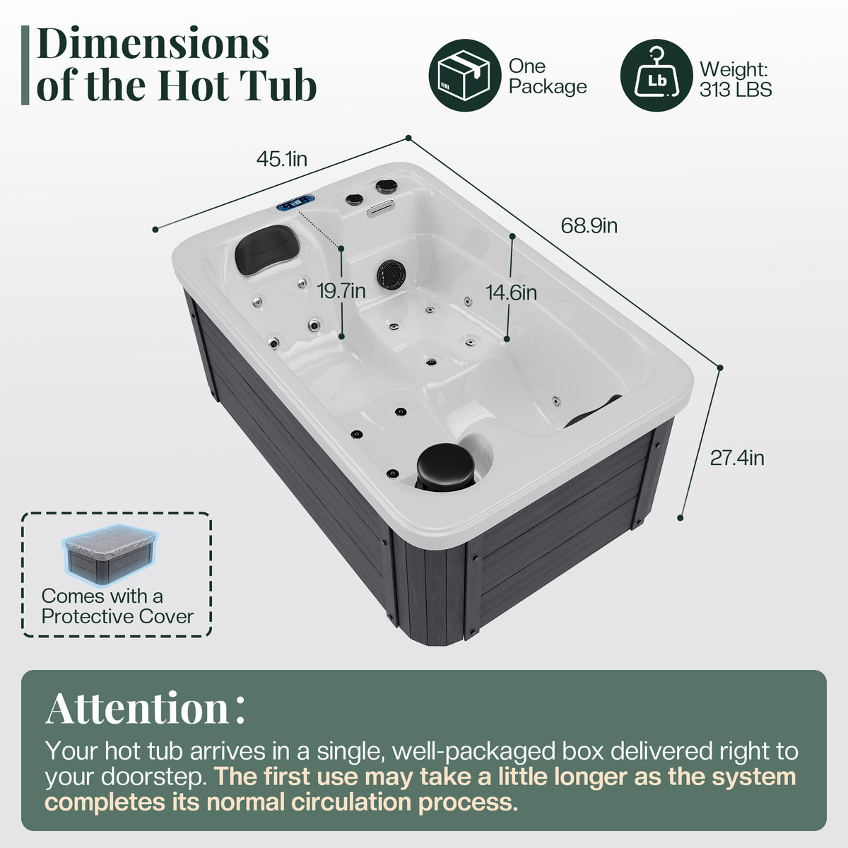 Amerlife Plug & Play Outdoor Hot Tub-2-Person 