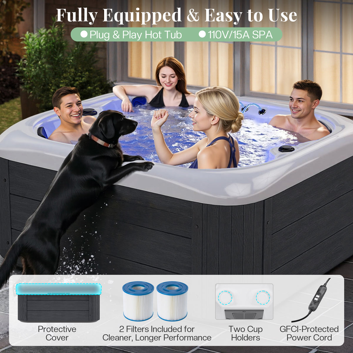 Amerlife Plug & Play Outdoor Hot Tub-4-Person 
