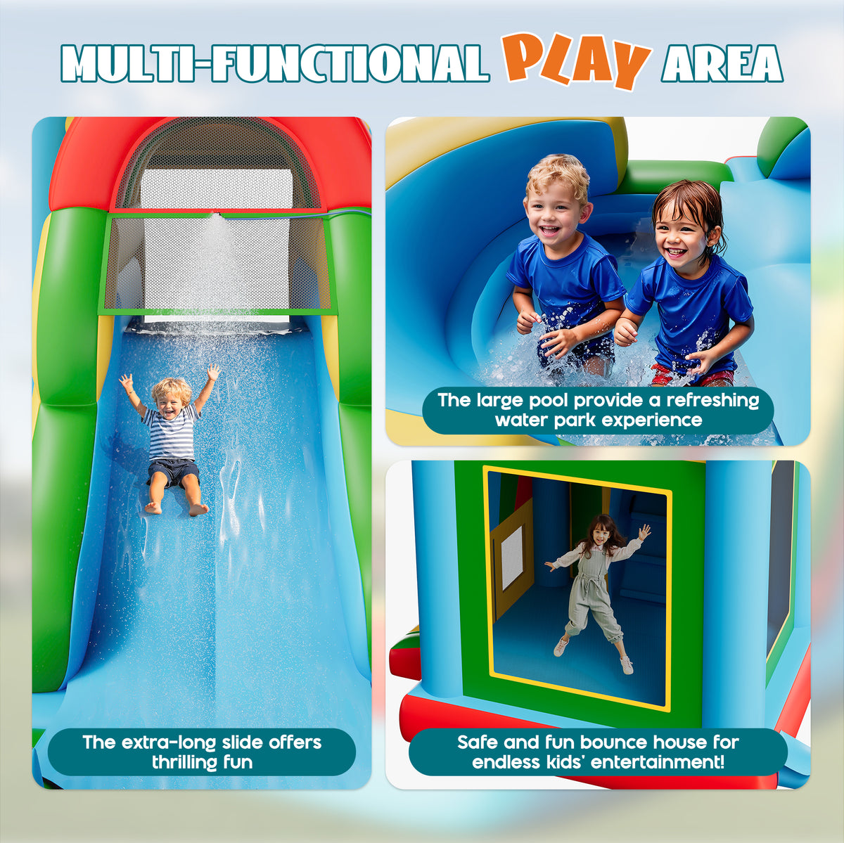 Flume Inflatable Bounce House Amerlife 252×139×122 Inch-PVC