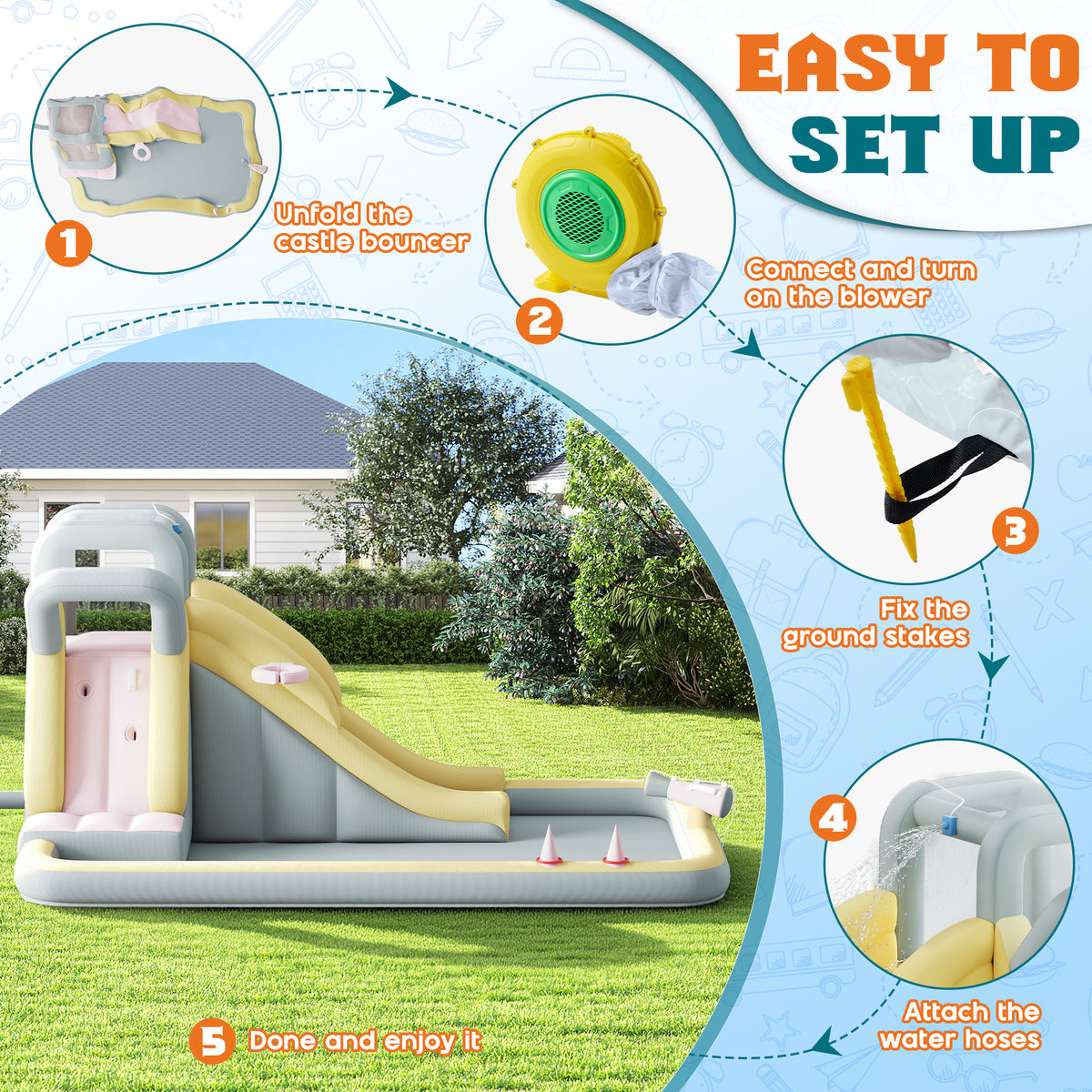 Flume Inflatable Bounce House Amerlife 154x106x75 Inch-Oxford Fabric