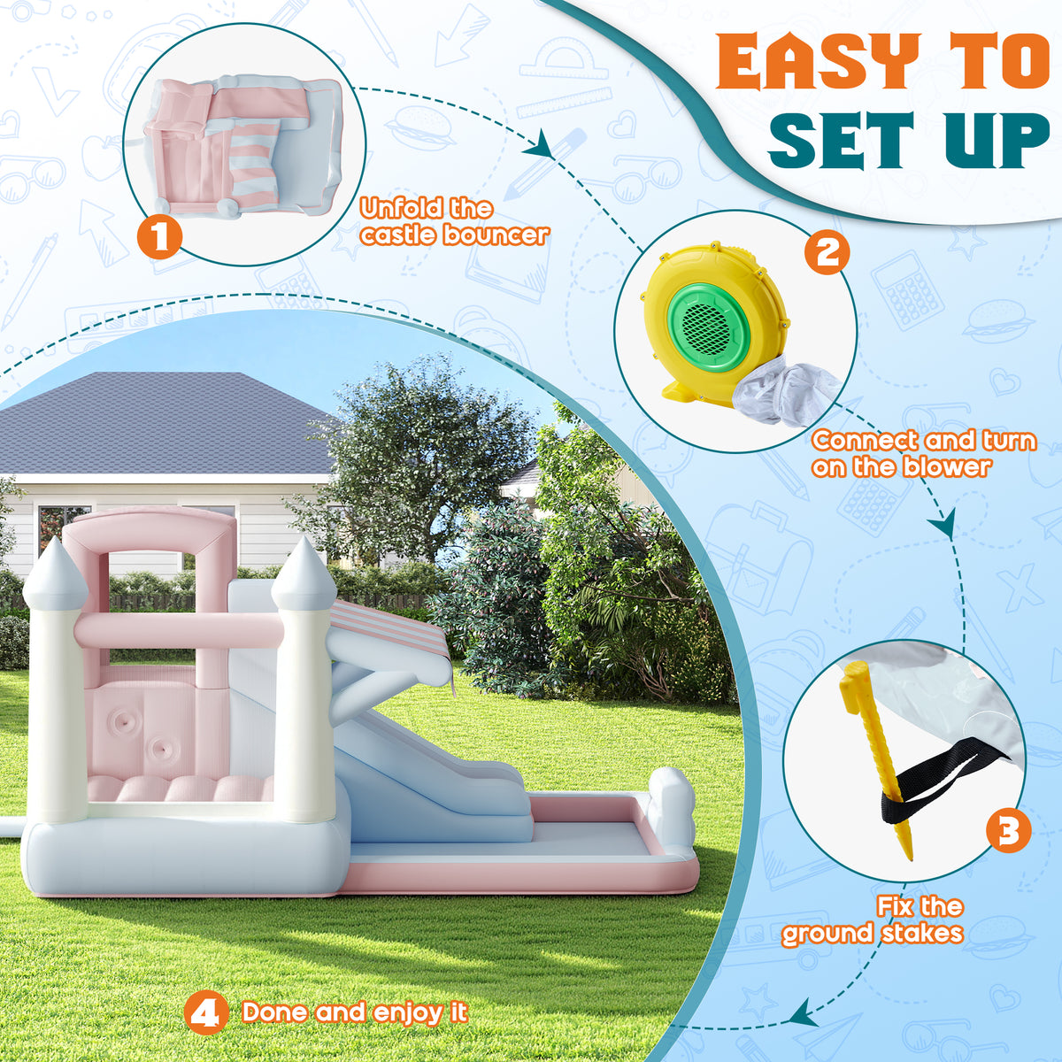 Flume Inflatable Bounce House Amerlife 121x93x69 Inch-Oxford Fabric