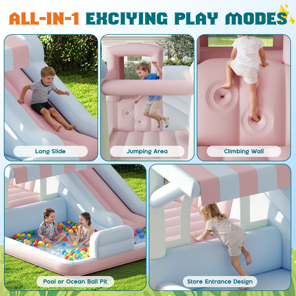 Flume Inflatable Bounce House Amerlife 121x93x69 Inch-Oxford Fabric