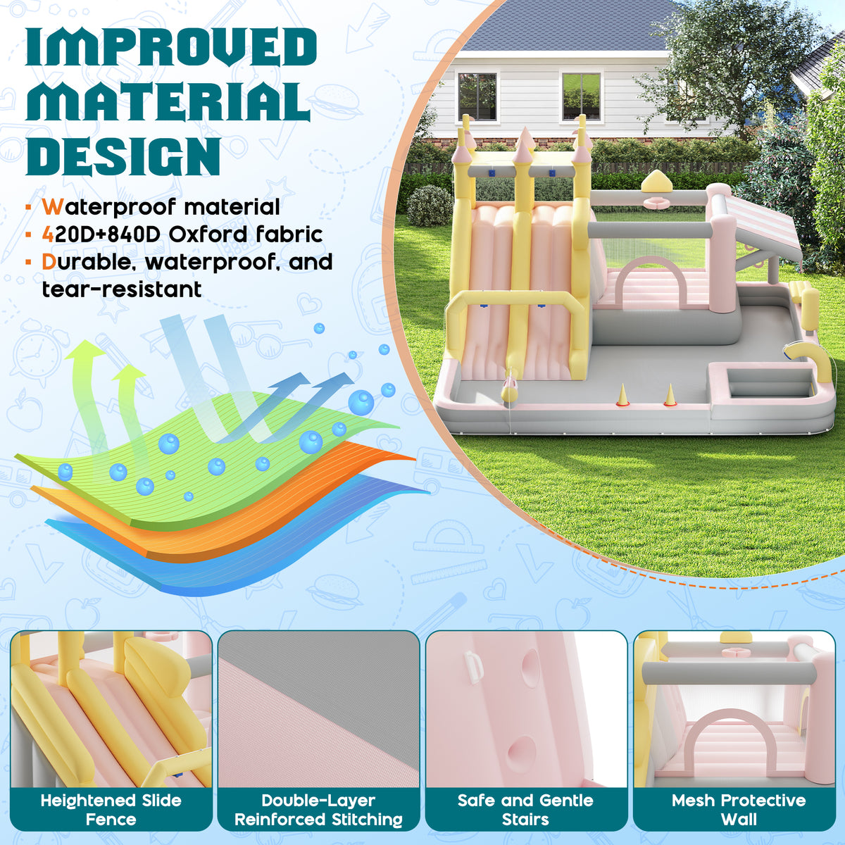 Flume Inflatable Bounce House Amerlife 184x173x94 Inch-Oxford Fabric