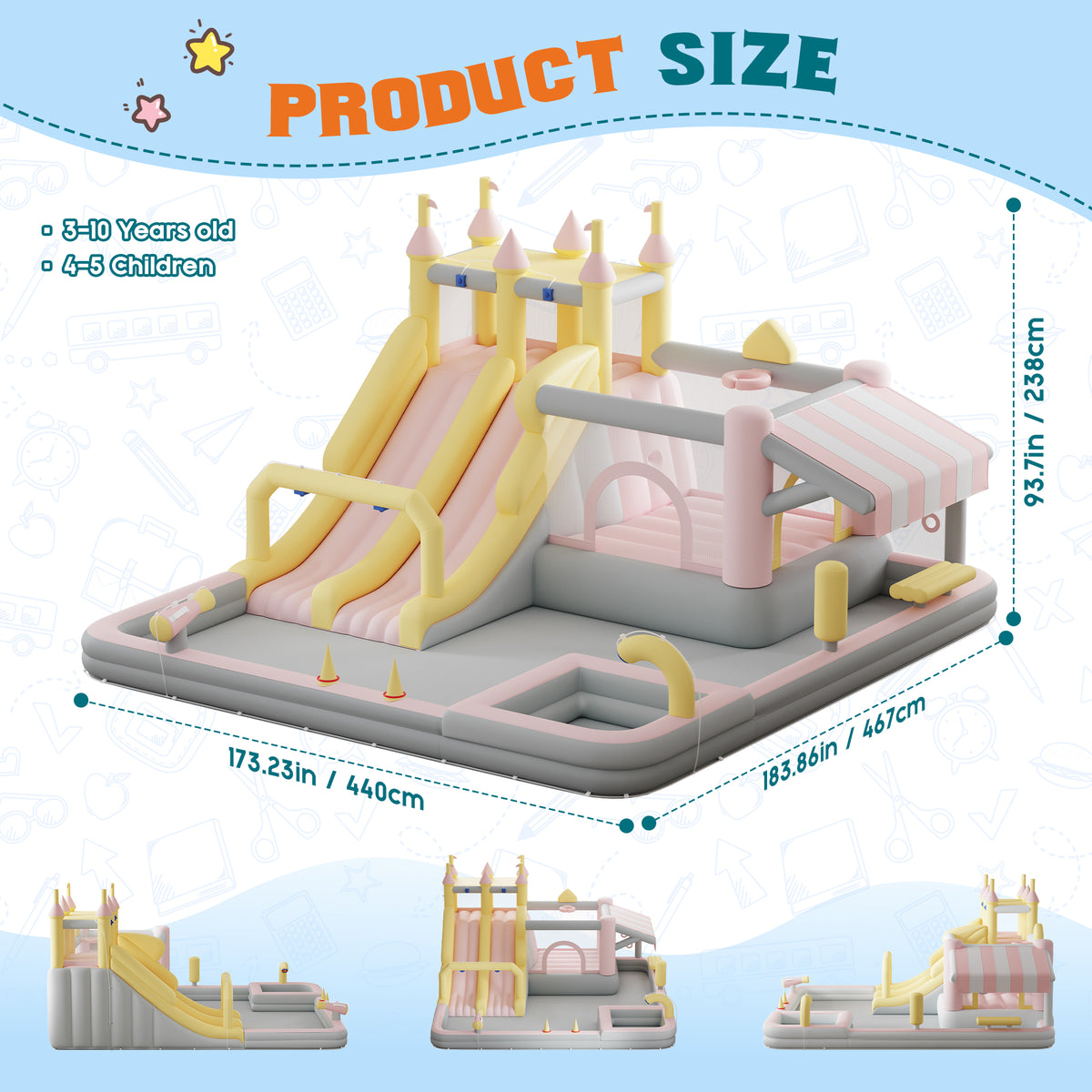 Flume Inflatable Bounce House Amerlife 184x173x94 Inch-Oxford Fabric