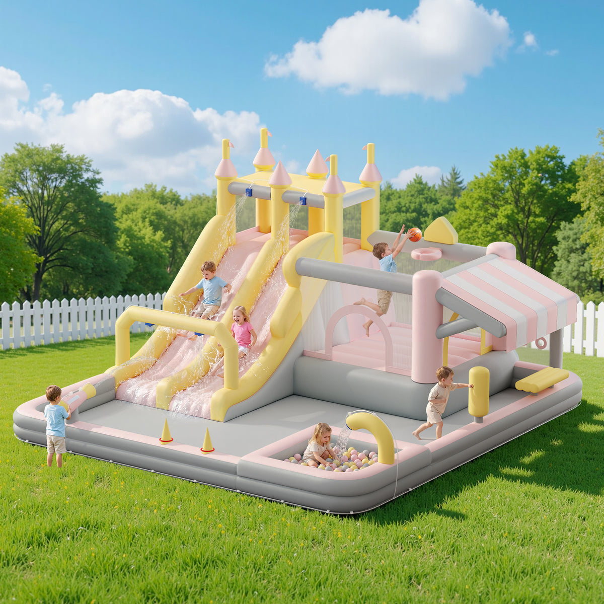 Flume Inflatable Bounce House Amerlife 184x173x94 Inch-Oxford Fabric