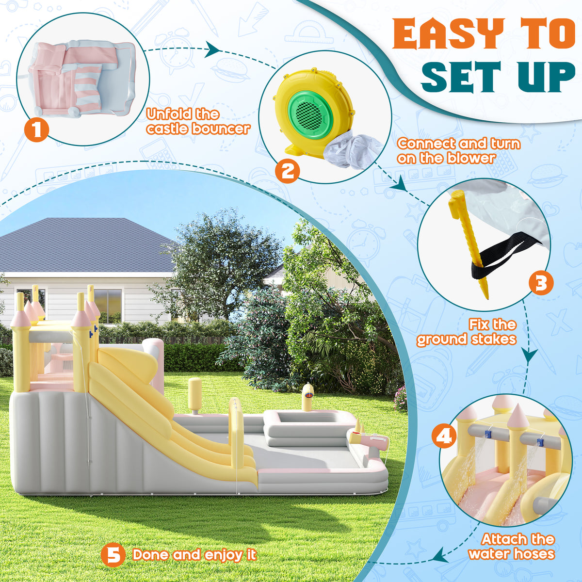 Flume Inflatable Bounce House Amerlife 184x173x94 Inch-Oxford Fabric