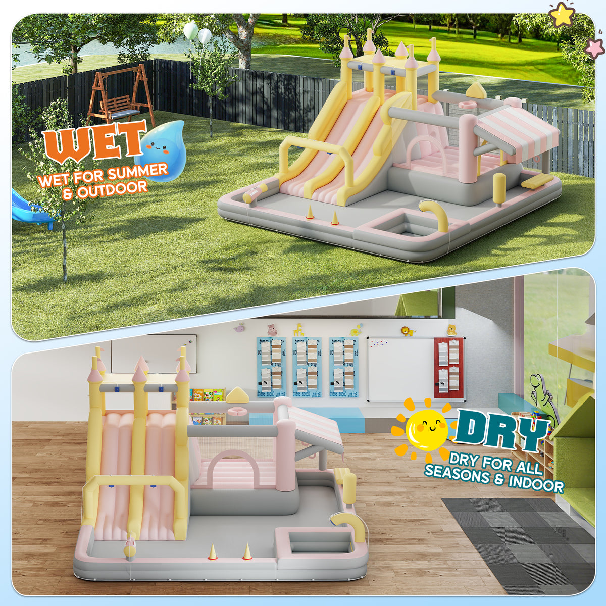 Flume Inflatable Bounce House Amerlife 184x173x94 Inch-Oxford Fabric