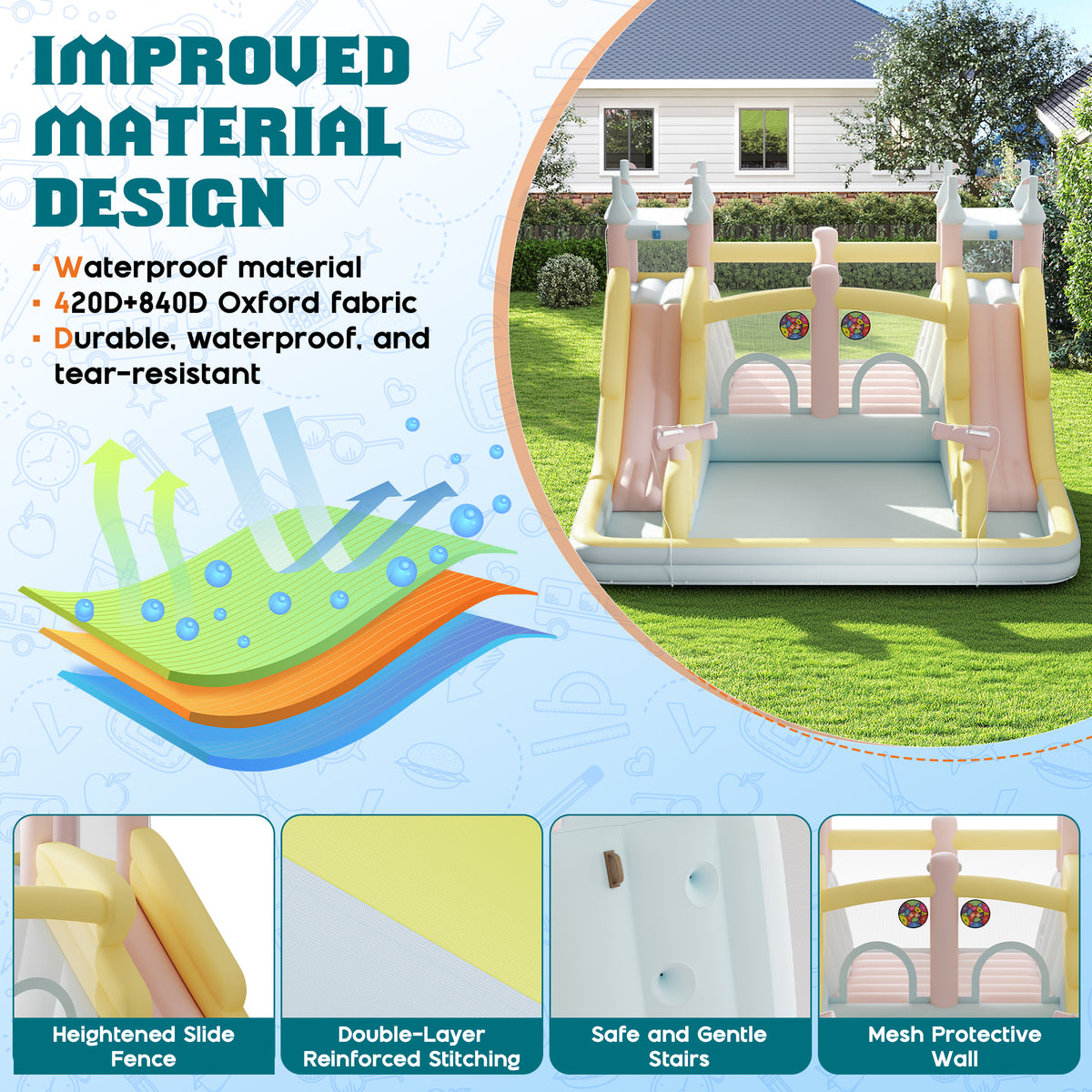 Flume Inflatable Bounce House Amerlife 177x163x94 Inch-Oxford Fabric