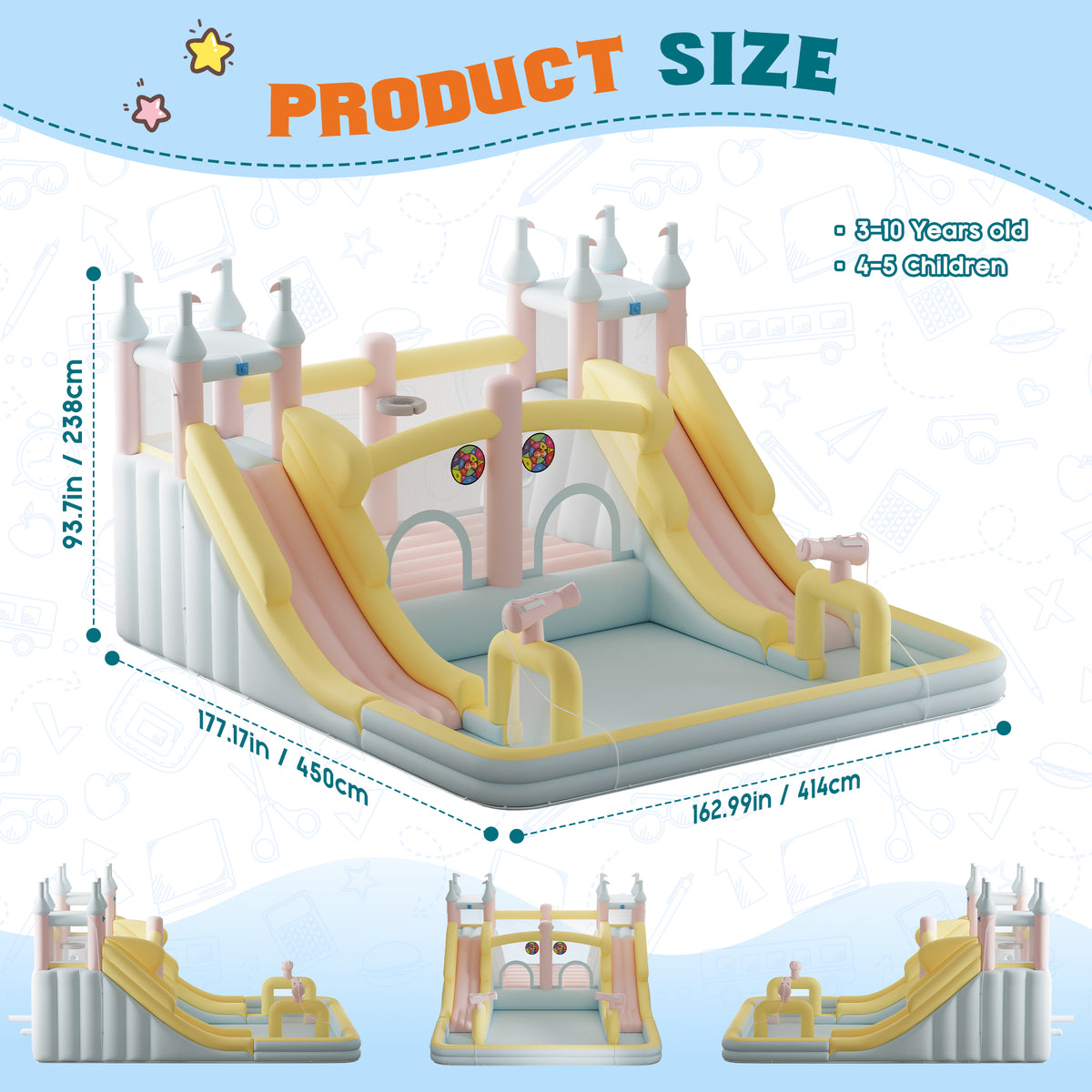 Flume Inflatable Bounce House Amerlife 177x163x94 Inch-Oxford Fabric