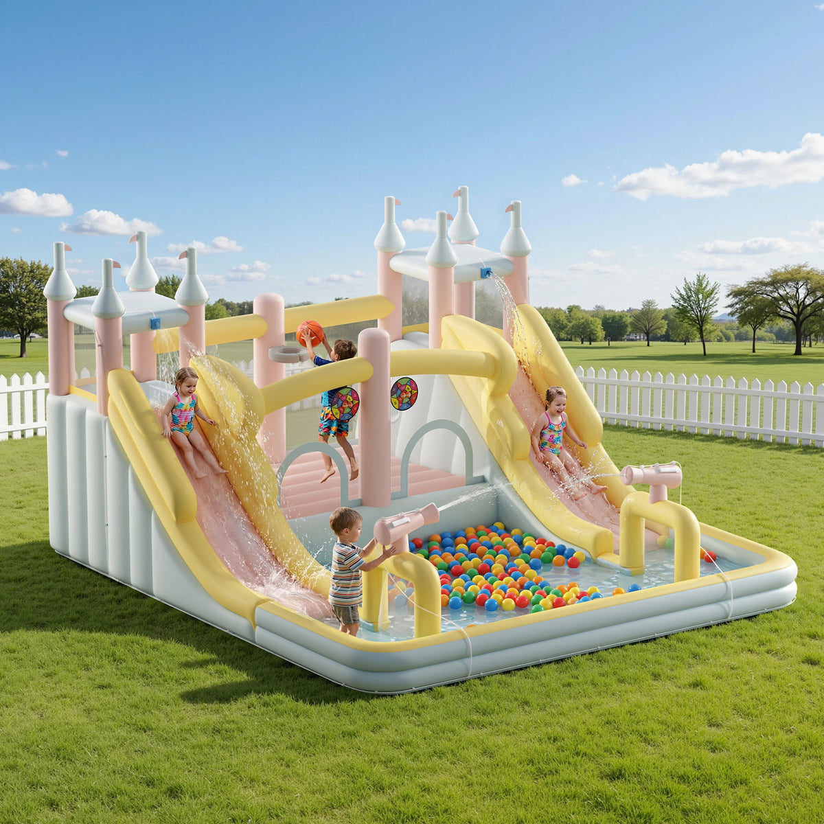 Flume Inflatable Bounce House Amerlife 177x163x94 Inch-Oxford Fabric