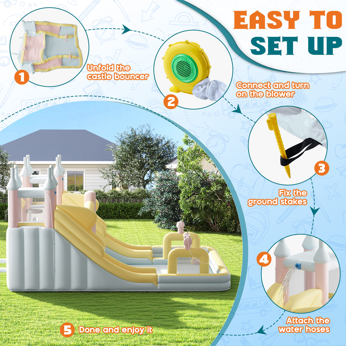 Flume Inflatable Bounce House Amerlife 177x163x94 Inch-Oxford Fabric