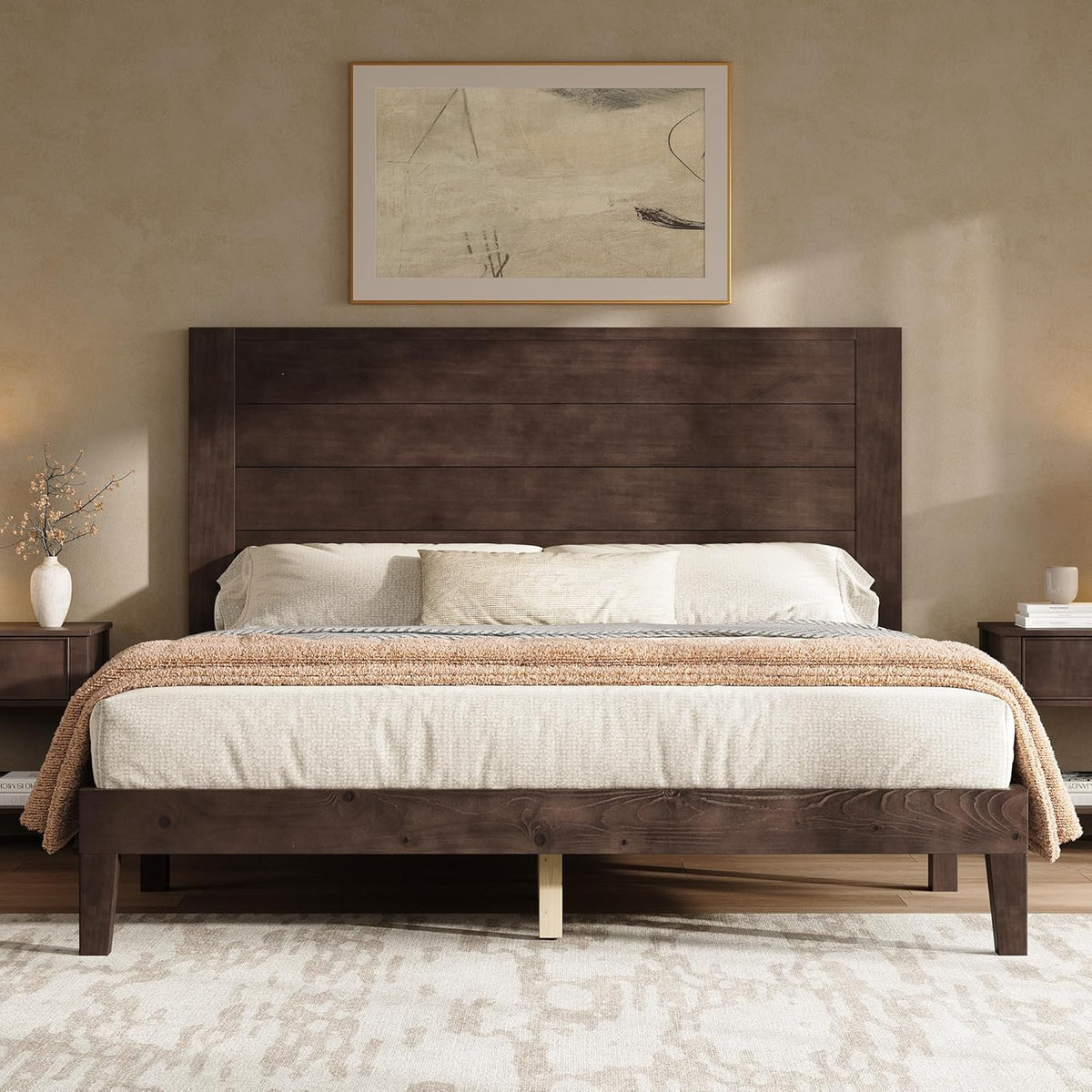 Fremont Wood Platform Bed Queen size Dark Walnut