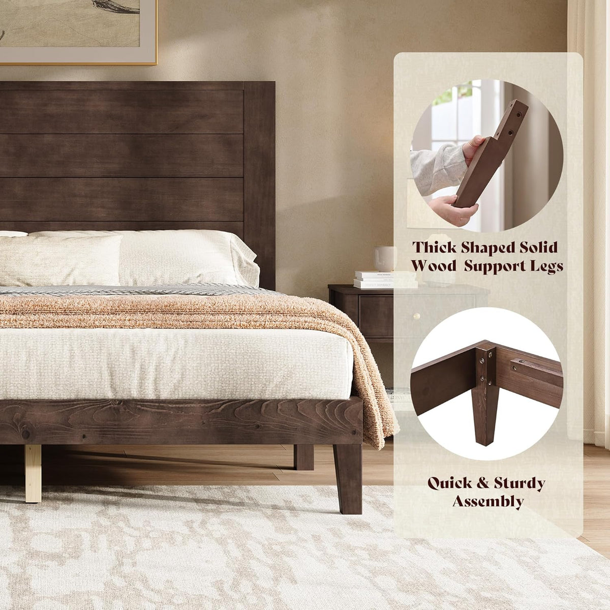 Fremont Wood Platform Bed King size Dark Walnut