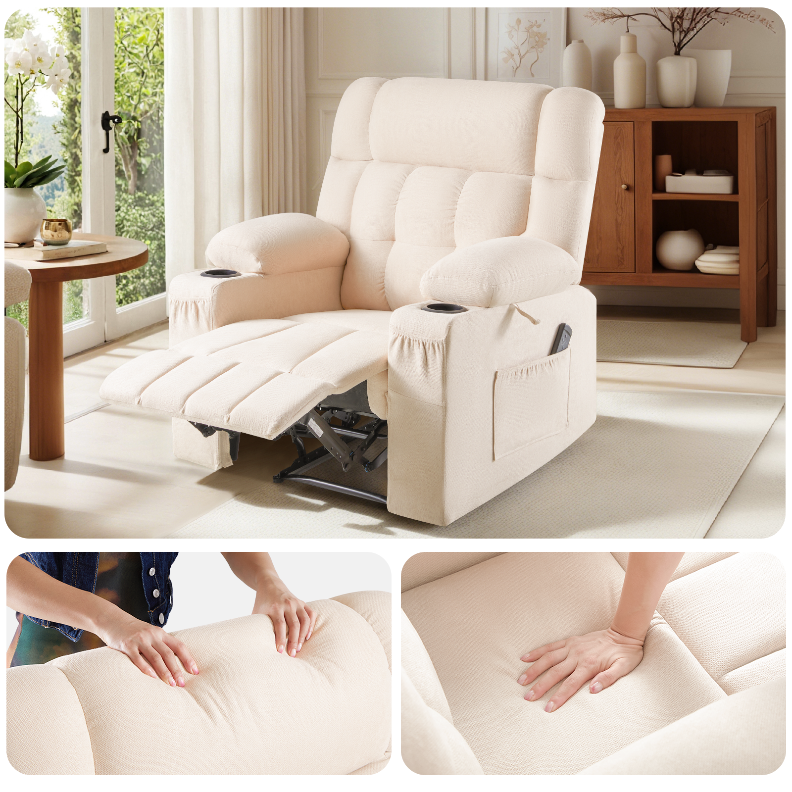 Elva Manual Recliner Chairs - Beige