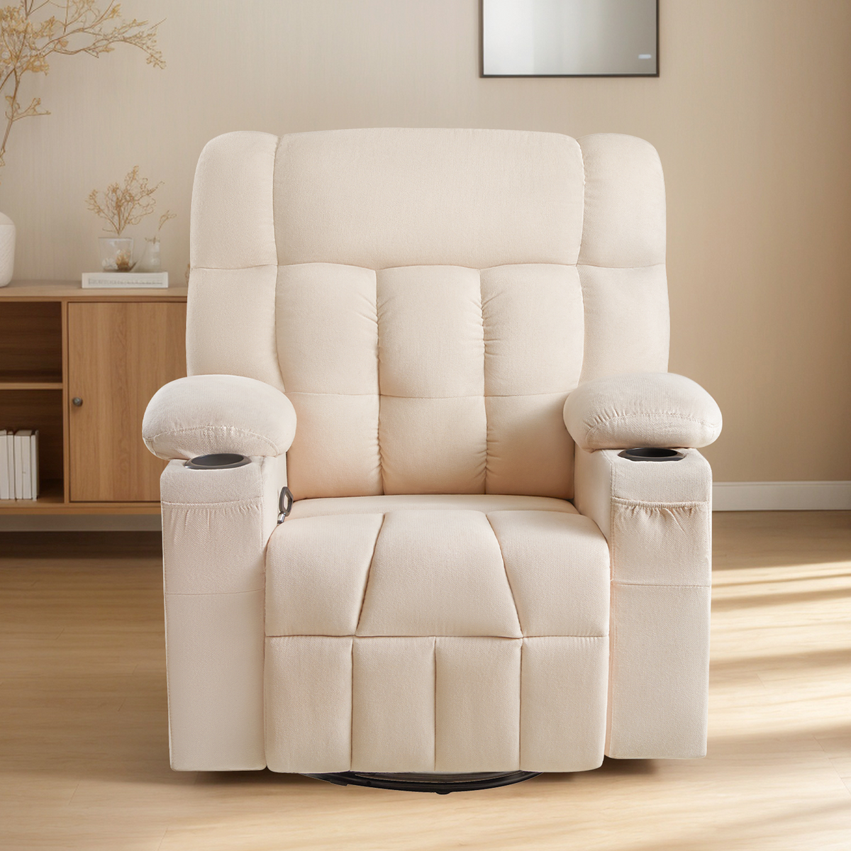 Elva Swivel Rocker Recliner Chairs - Beige