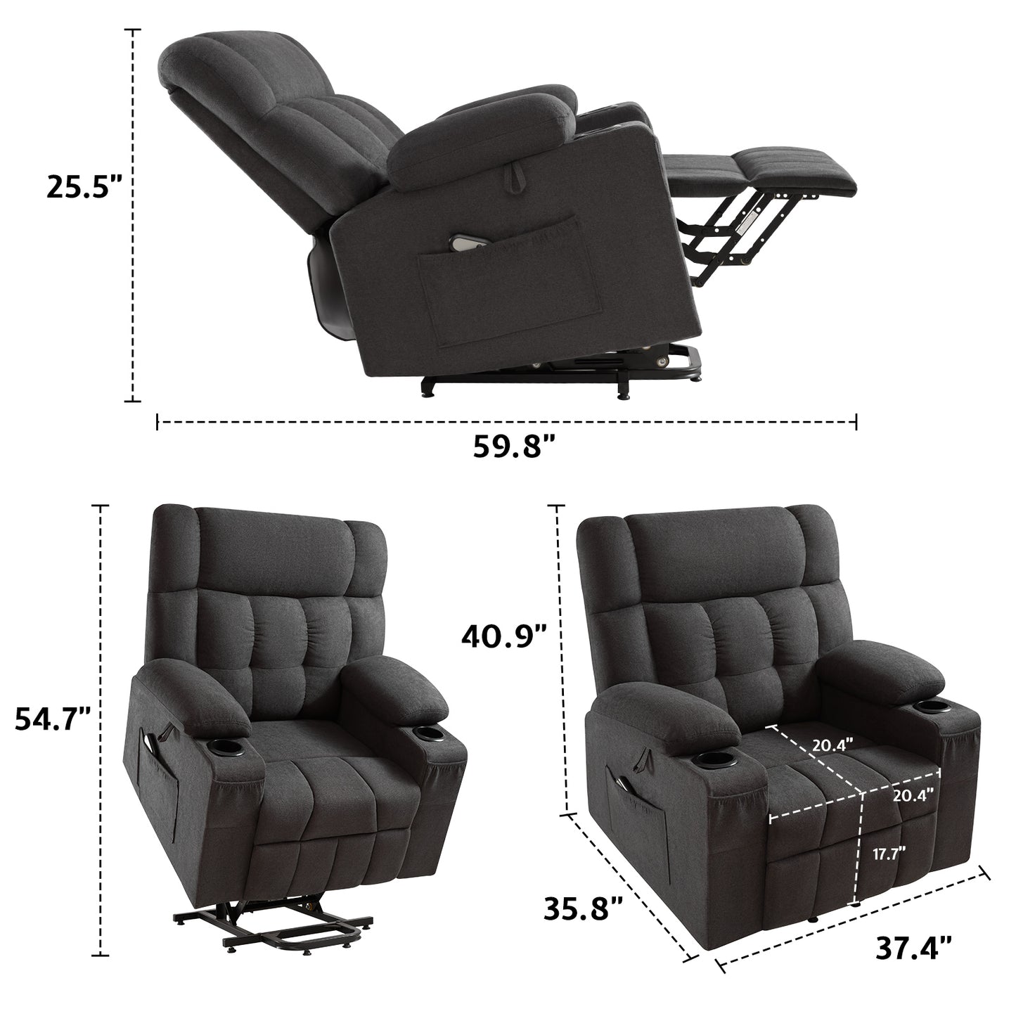 Elva Power Lift Recliner Chairs - Dark Grey
