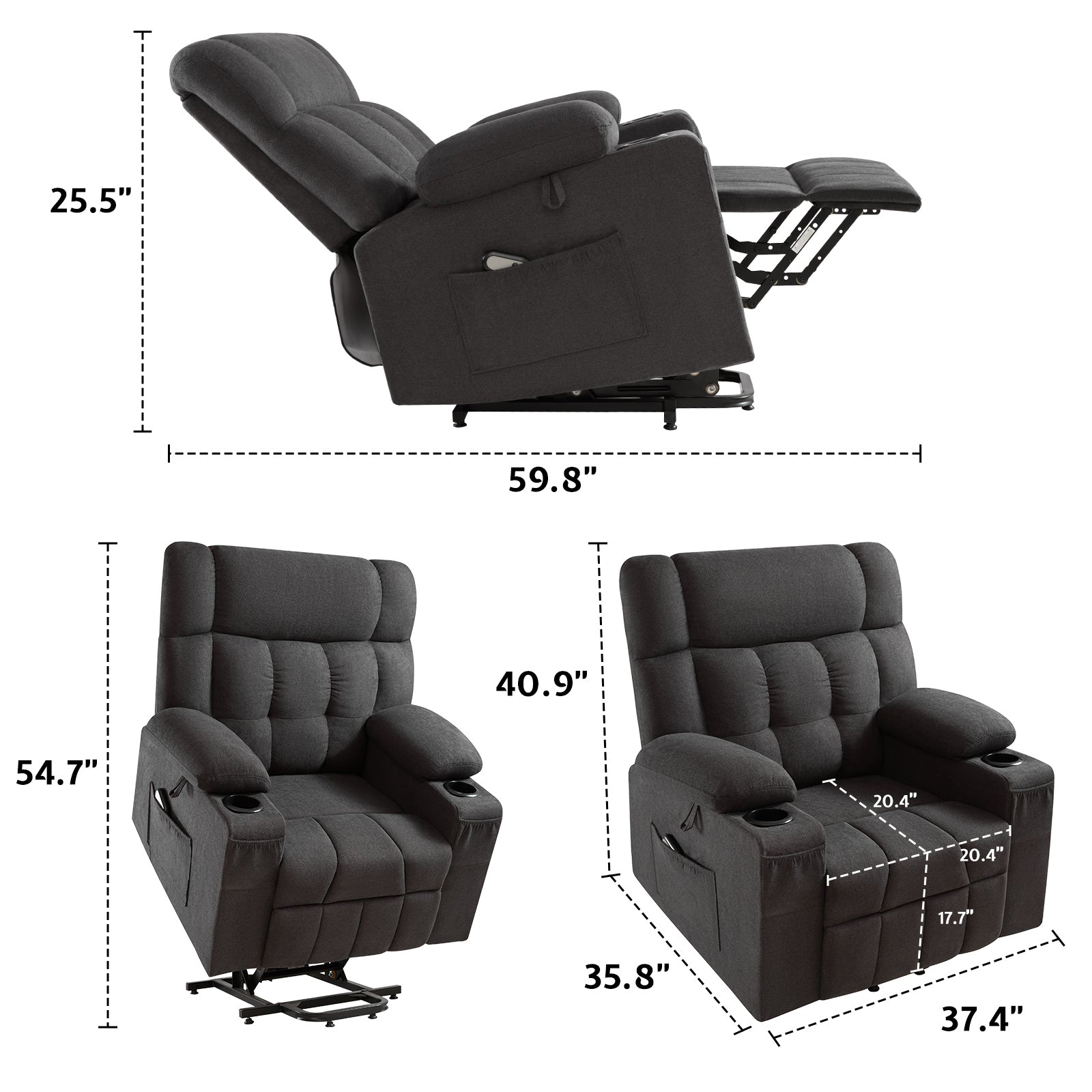 Elva Power Lift Recliner Chairs - Dark Grey