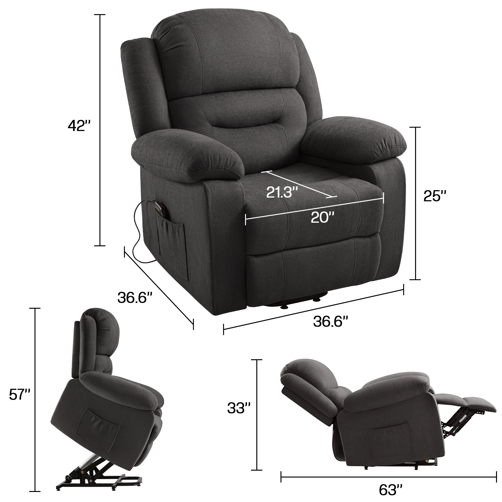 Reed Power-Lift Recliner Chairs - Black