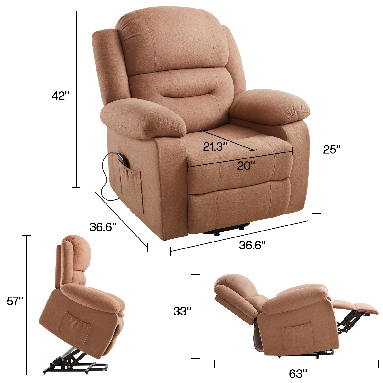 Reed Power-Lift Recliner Chairs - Brown