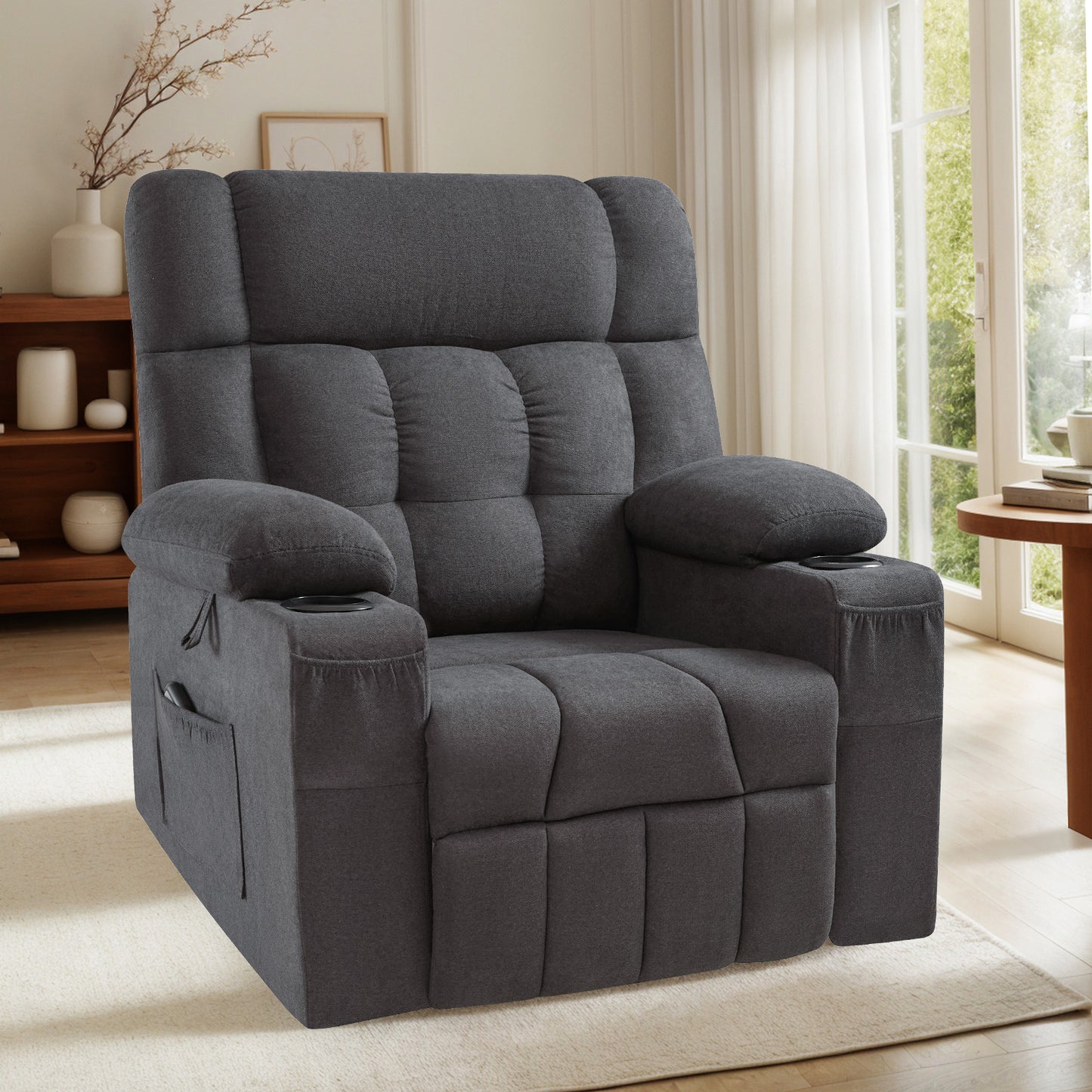 Elva Manual Recliner Chairs - Dark Grey