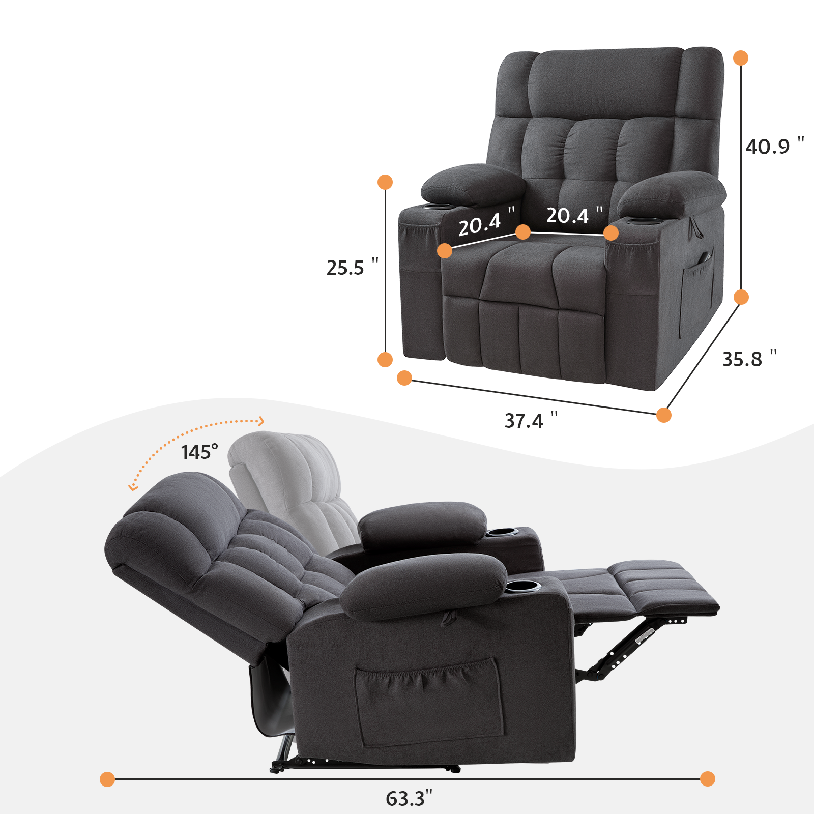 Elva Manual Recliner Chairs - Dark Grey