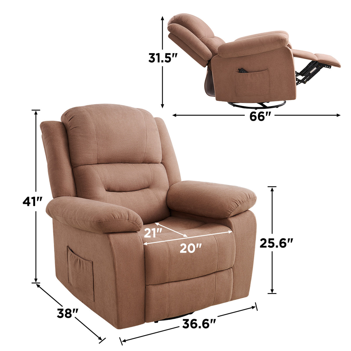 Reed Swivel-Rocker Recliner Chairs - Brown