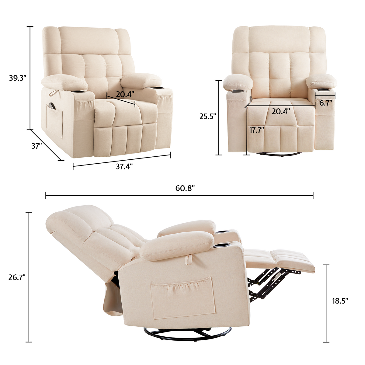 Elva Swivel Rocker Recliner Chairs - Beige