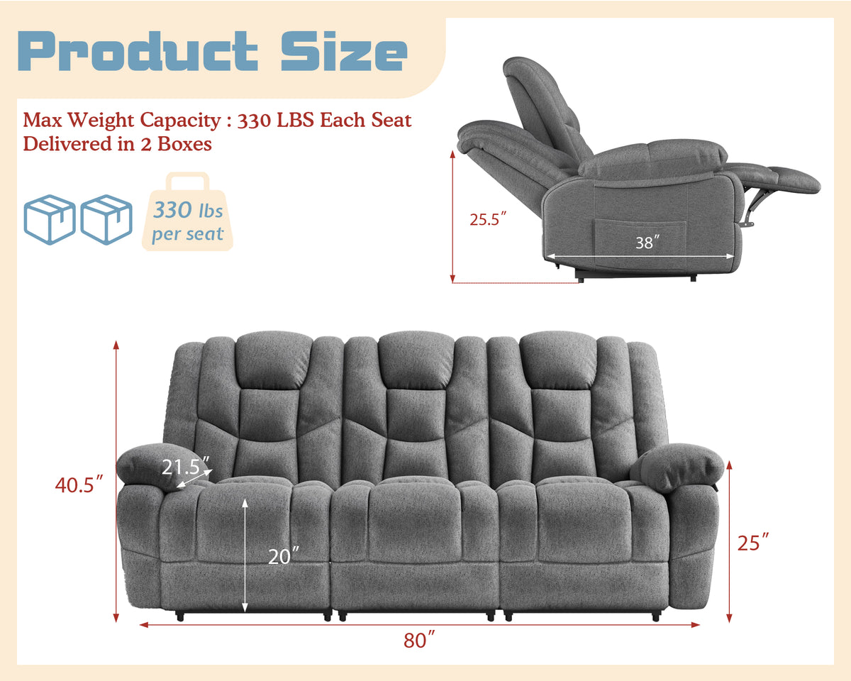 Grove 80" Manual Reclining Sofa - Grey