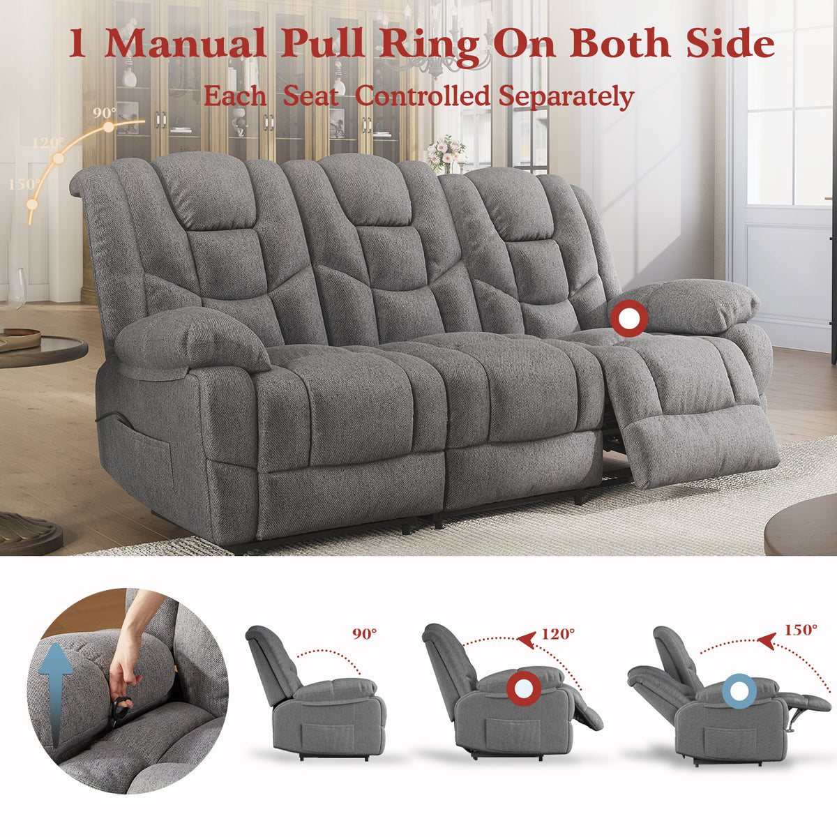 Grove 80" Manual Reclining Sofa - Grey