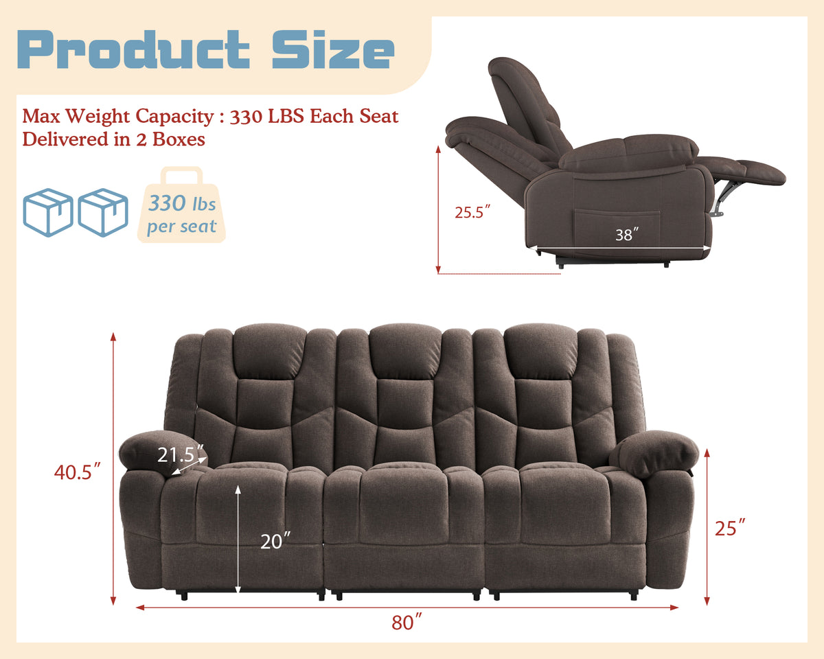 Grove 80" Manual Reclining Sofa - Brown