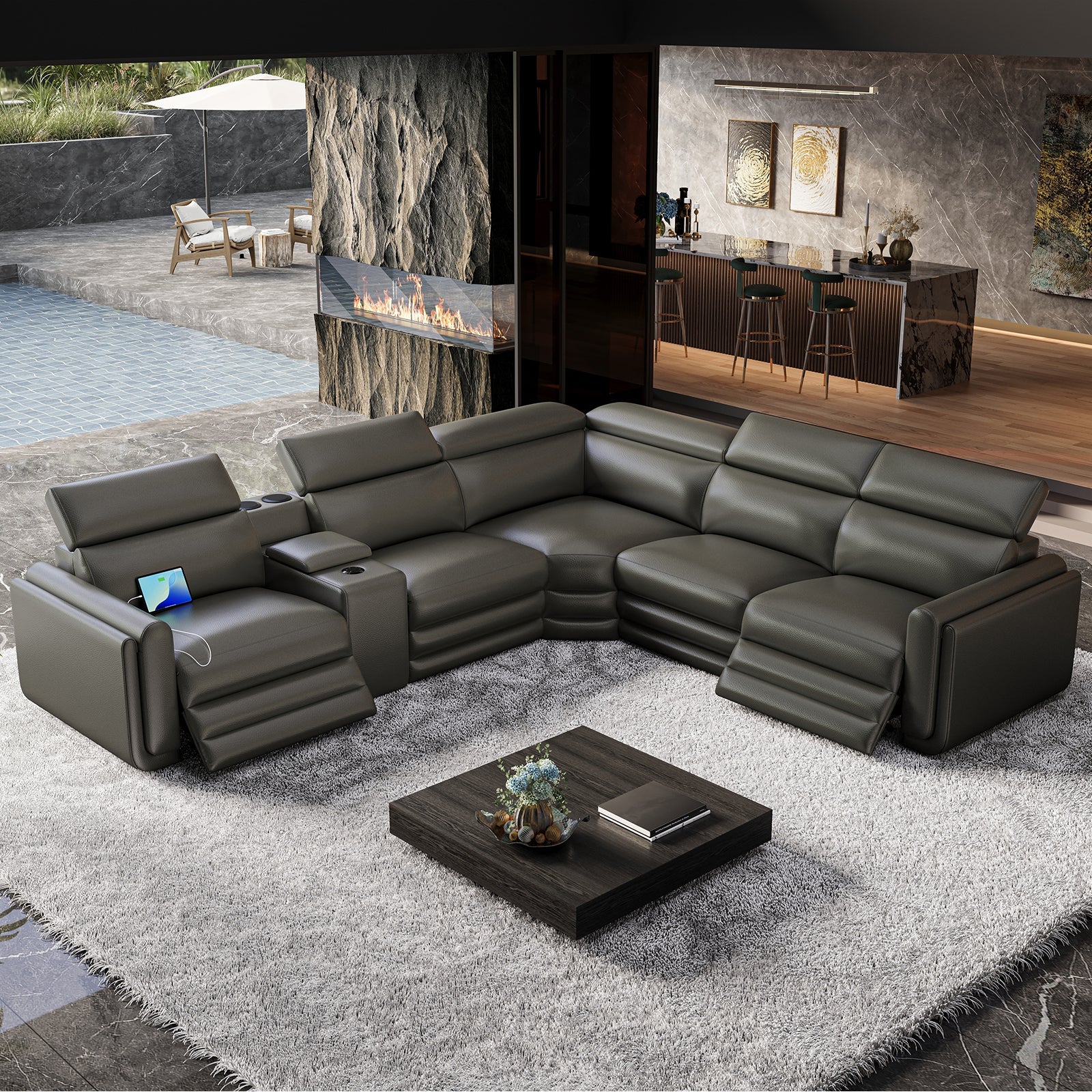 Vesper Dual Power Electric Reclining Sofa  Dark Grey