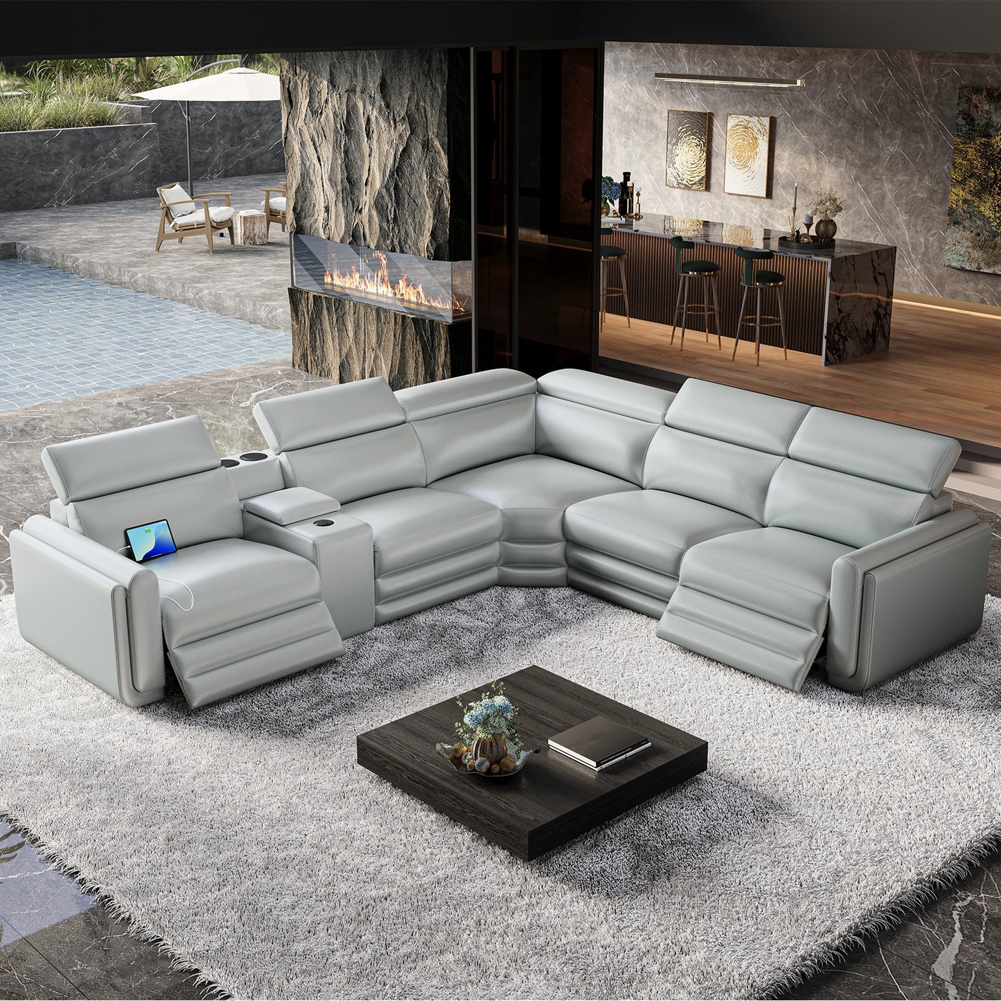 Vesper Dual Power Electric Reclining Sofa  Light Grey