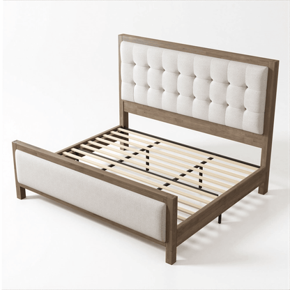Heritage Mid-Century Solid Wood Upholstered Bed - F-GREY