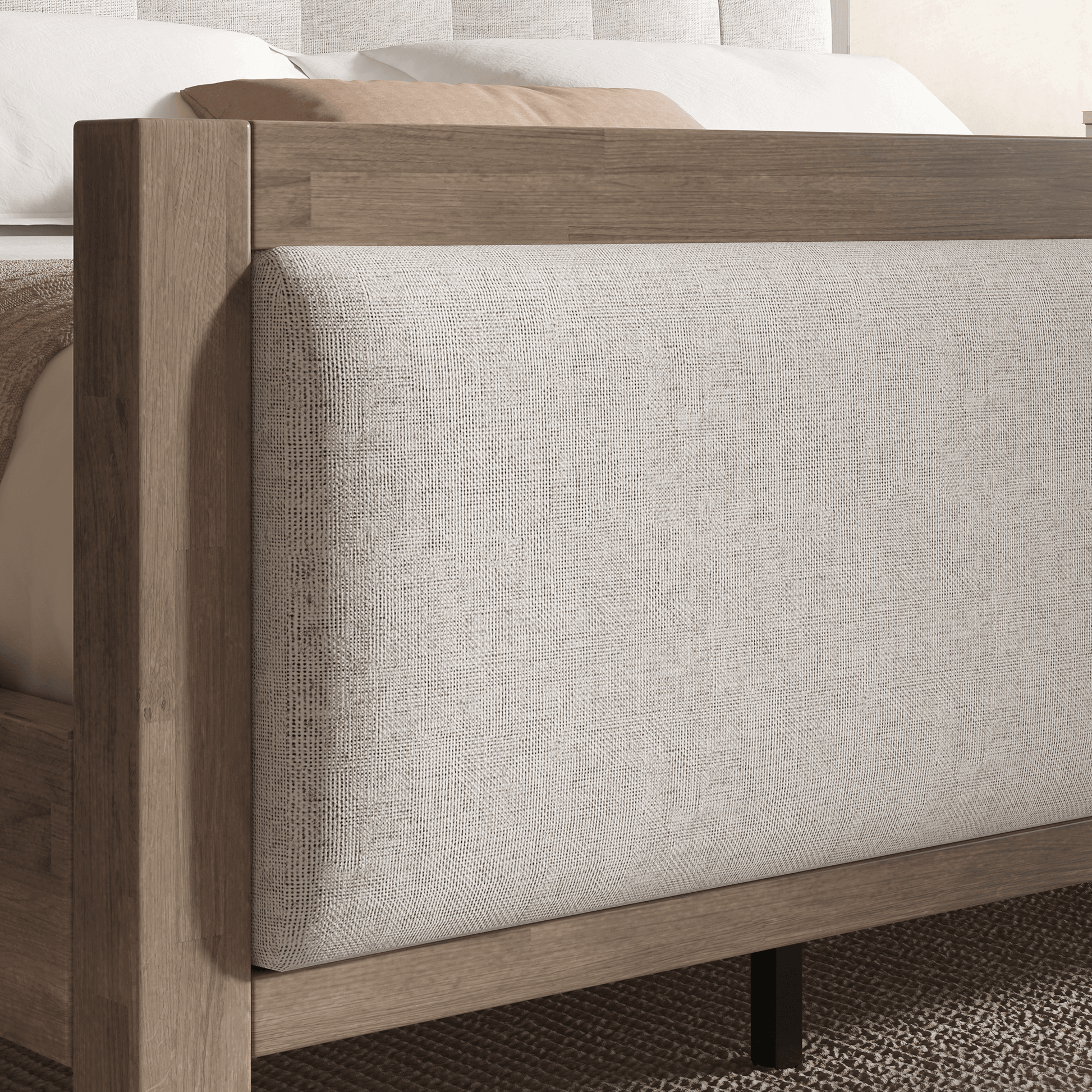 Heritage Mid-Century Solid Wood Upholstered Bed - K-GREY