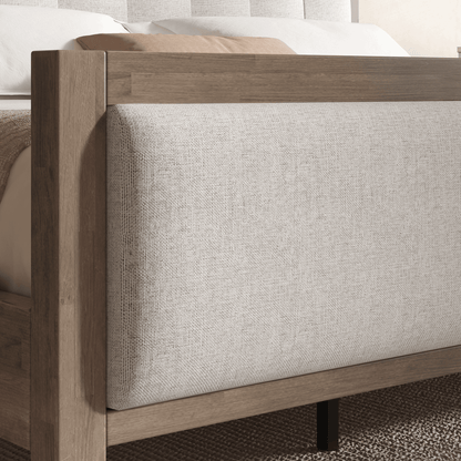Heritage Mid-Century Solid Wood Upholstered Bed - K-GREY