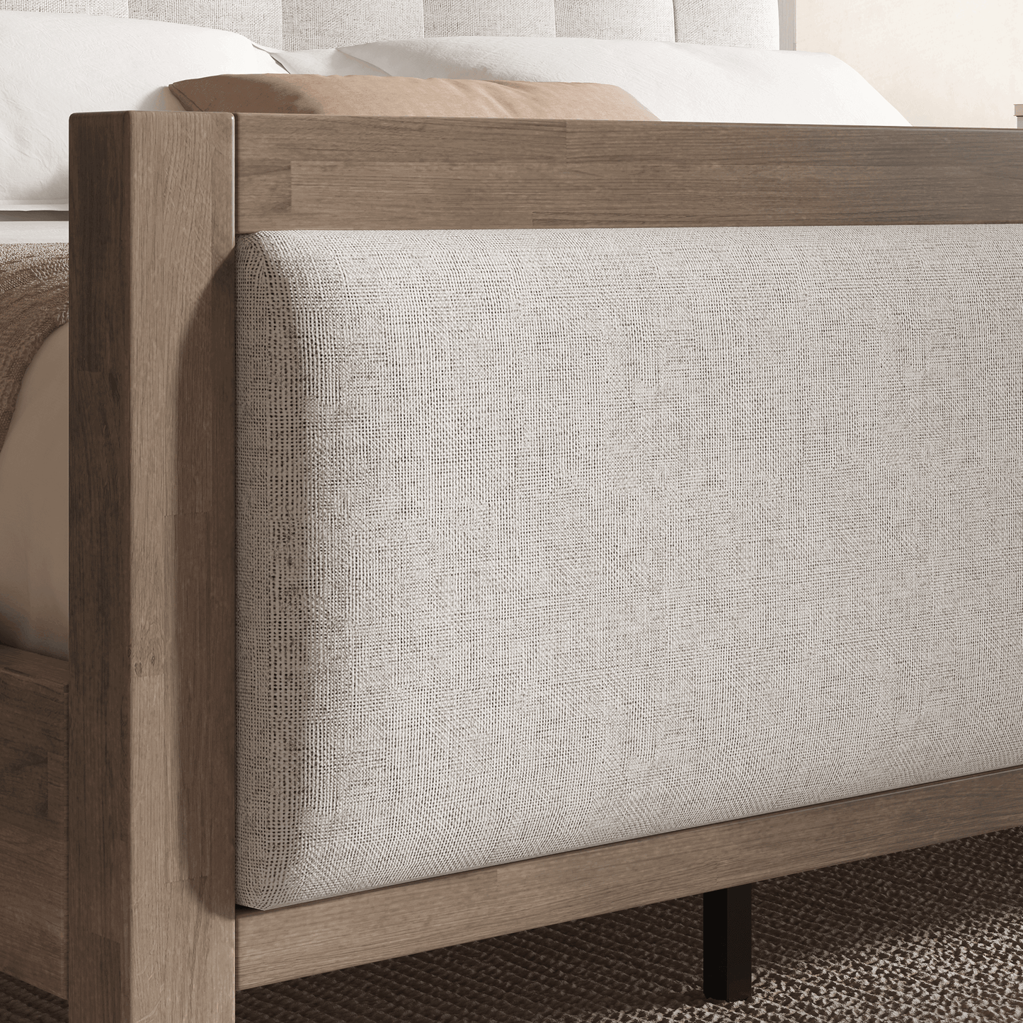 Heritage Mid-Century Solid Wood Upholstered Bed - Q-GREY