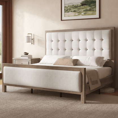 Heritage Mid-Century Solid Wood Upholstered Bed - Q-GREY
