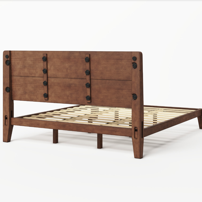 Japanese Joinery Solid Wood King Bed Frame-Queen-Dark Walnut